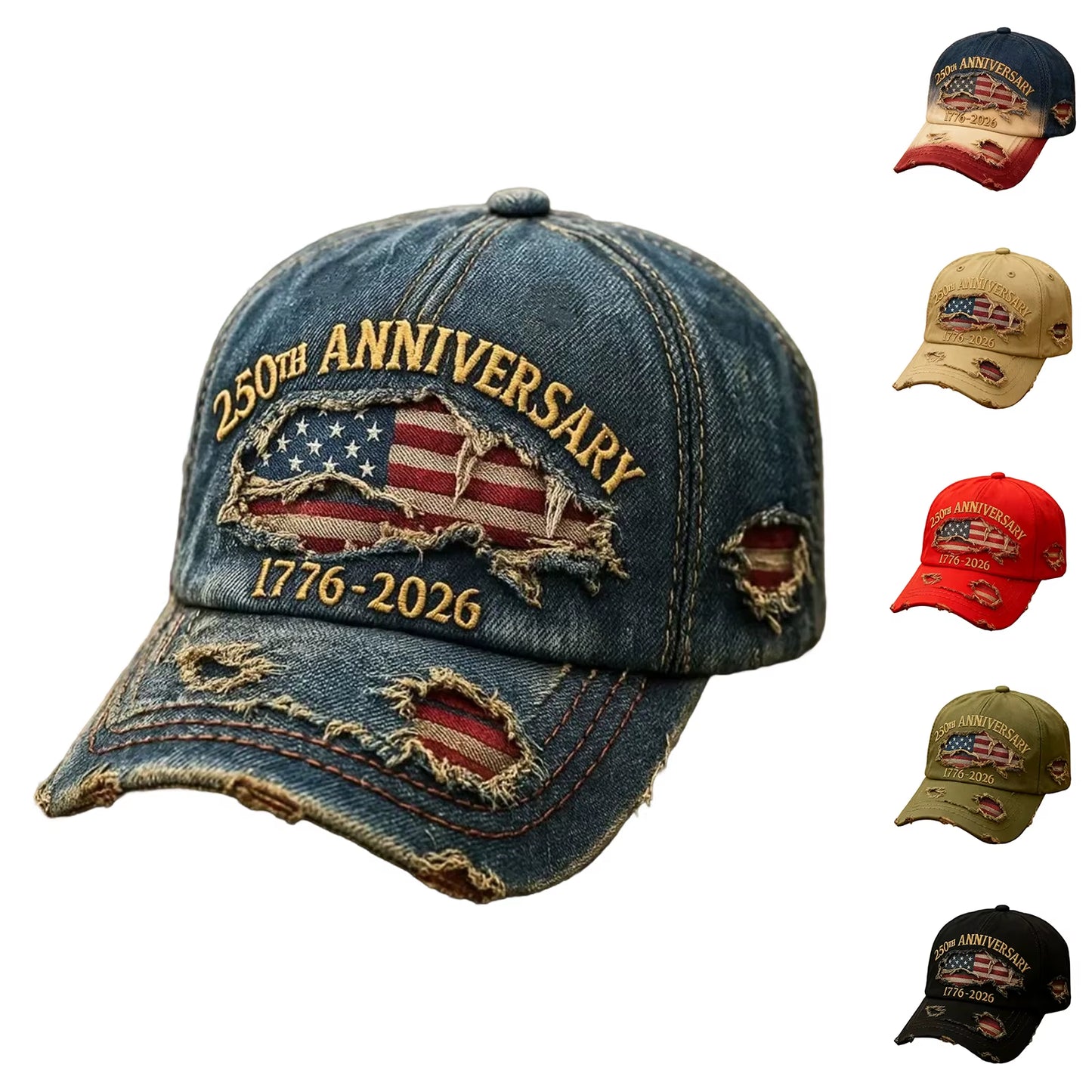 USA 250Th Anniversary Commemorative Baseball Cap, Unisex Vintage Washed Cotton Snapback with Sun Protection Adjustable Strap