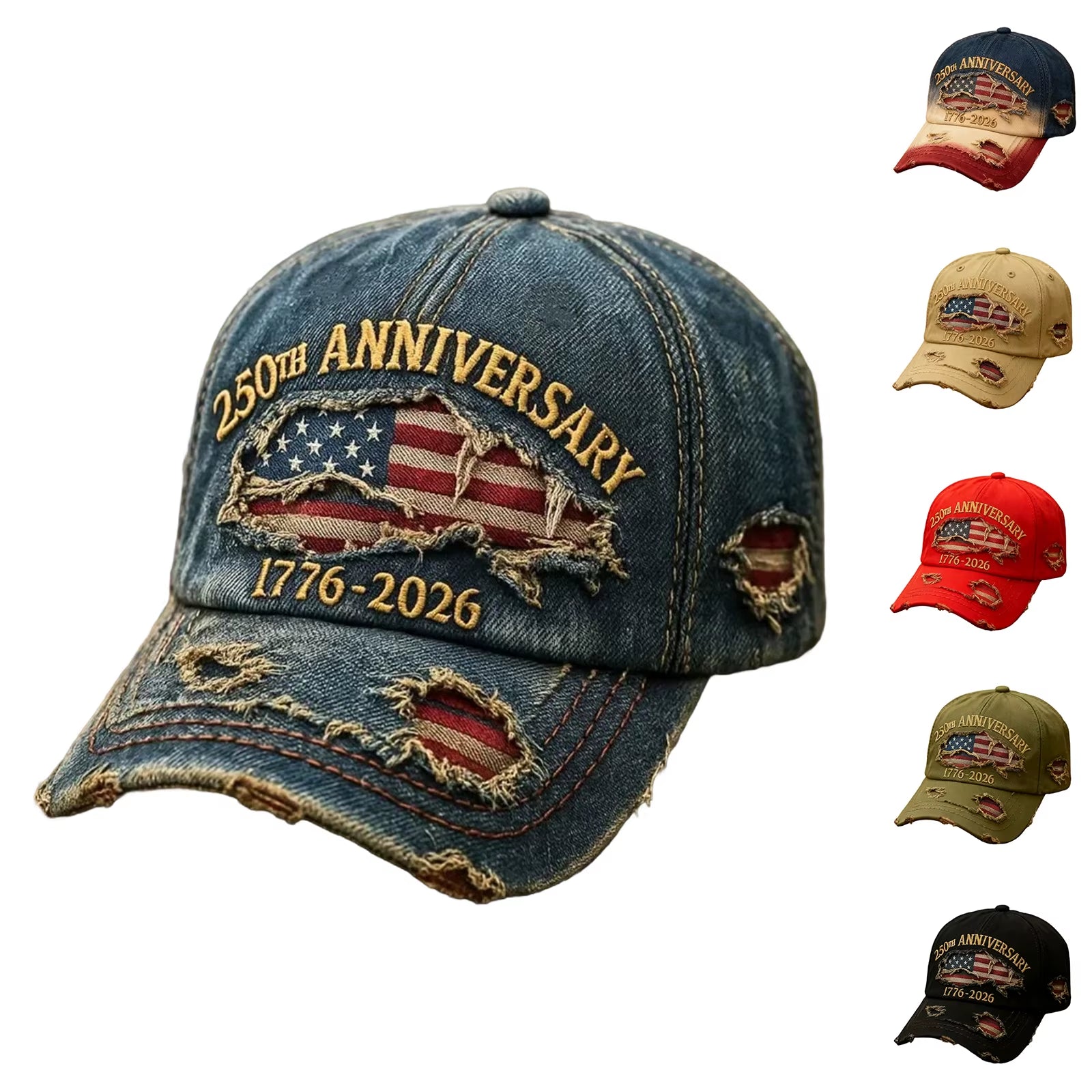 USA 250Th Anniversary Commemorative Baseball Cap, Unisex Vintage Washed Cotton Snapback with Sun Protection Adjustable Strap