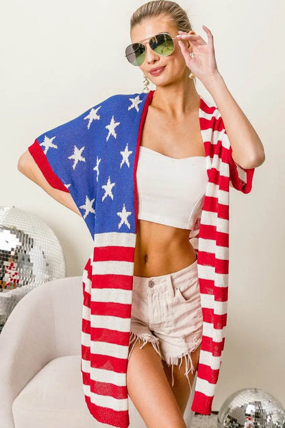 Bibi American Flag Low Gauge Knit Cardigan