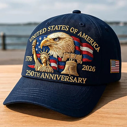 United States 250Th Anniversary Cap Adjustable Washed Cotton Baseball Cap Vintage Tribute Eagle Printed Patriotic Trucker Hat