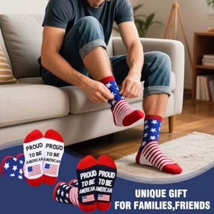 2 Pairs American USA Flag Socks Proud to Be an American Socks Funny Crew for 4Th of July Gift Men Women