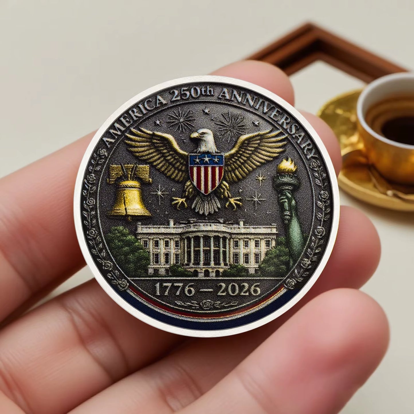 Printed 2D America 250Th Anniversary Commemorative Coin 1776-2026 American Ancient Silvery Souvenir Coin