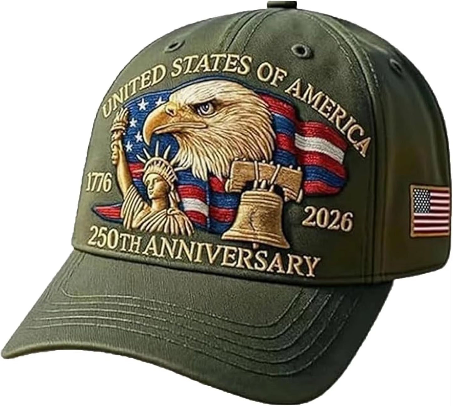 United States 250Th Anniversary Baseball Cap - Eagle & Liberty Design, Handmade Embroidery Hat for Men Women, Adjustable