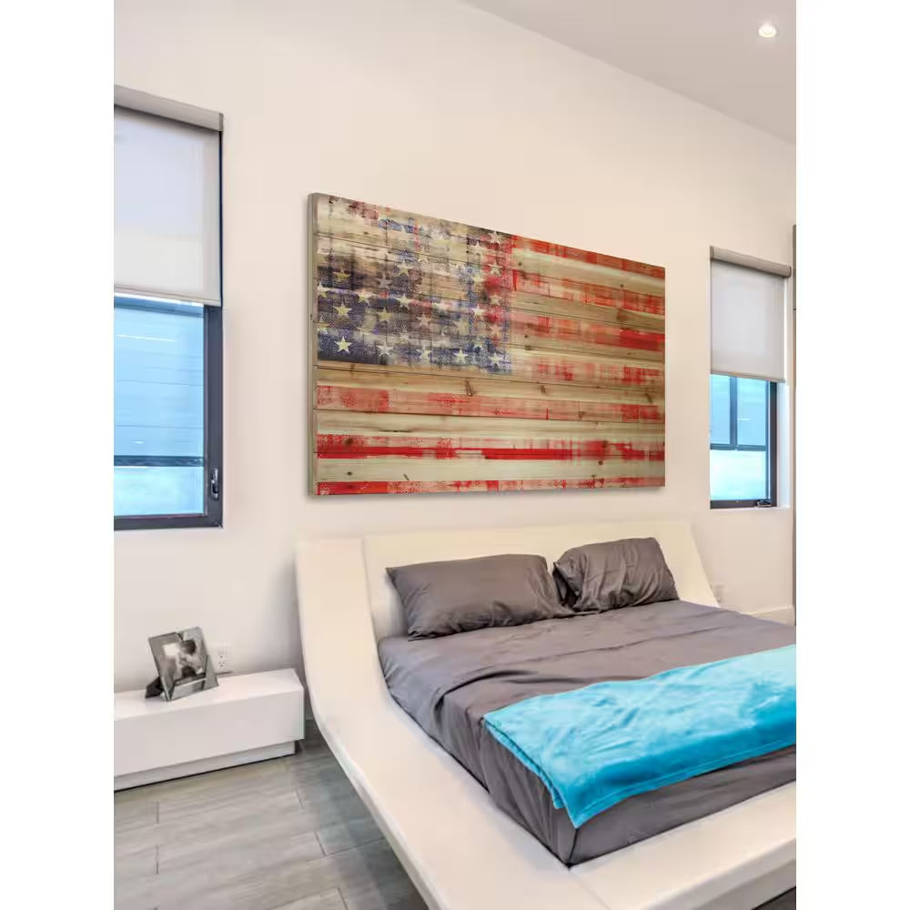 16 In. H X 24 In. W "American Flag" by Marmont Hill Printed Natural Pine Wood Wall Art