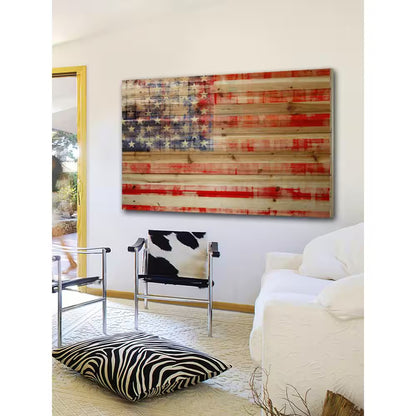 16 In. H X 24 In. W "American Flag" by Marmont Hill Printed Natural Pine Wood Wall Art