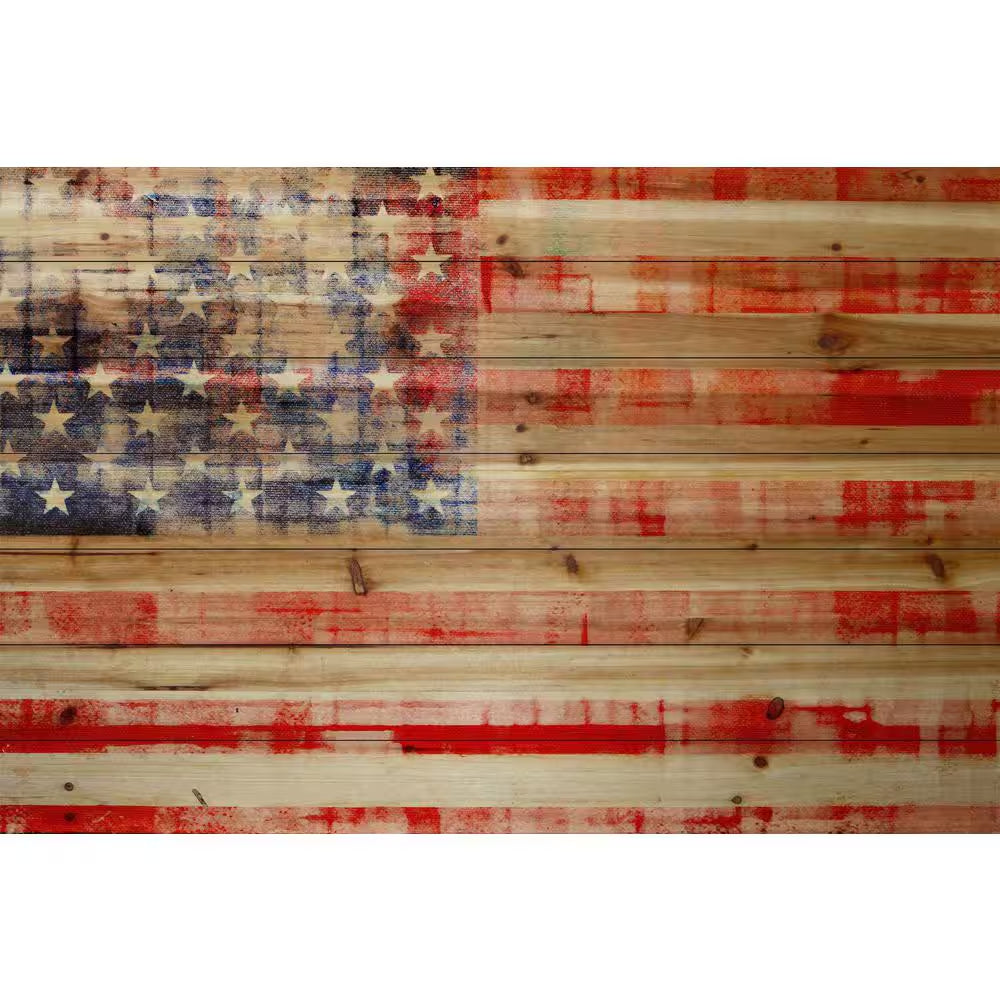 16 In. H X 24 In. W "American Flag" by Marmont Hill Printed Natural Pine Wood Wall Art