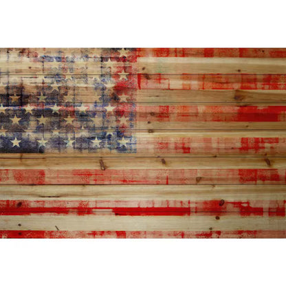 16 In. H X 24 In. W "American Flag" by Marmont Hill Printed Natural Pine Wood Wall Art