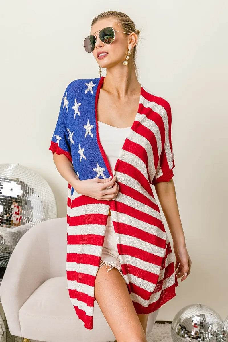 Bibi American Flag Low Gauge Knit Cardigan