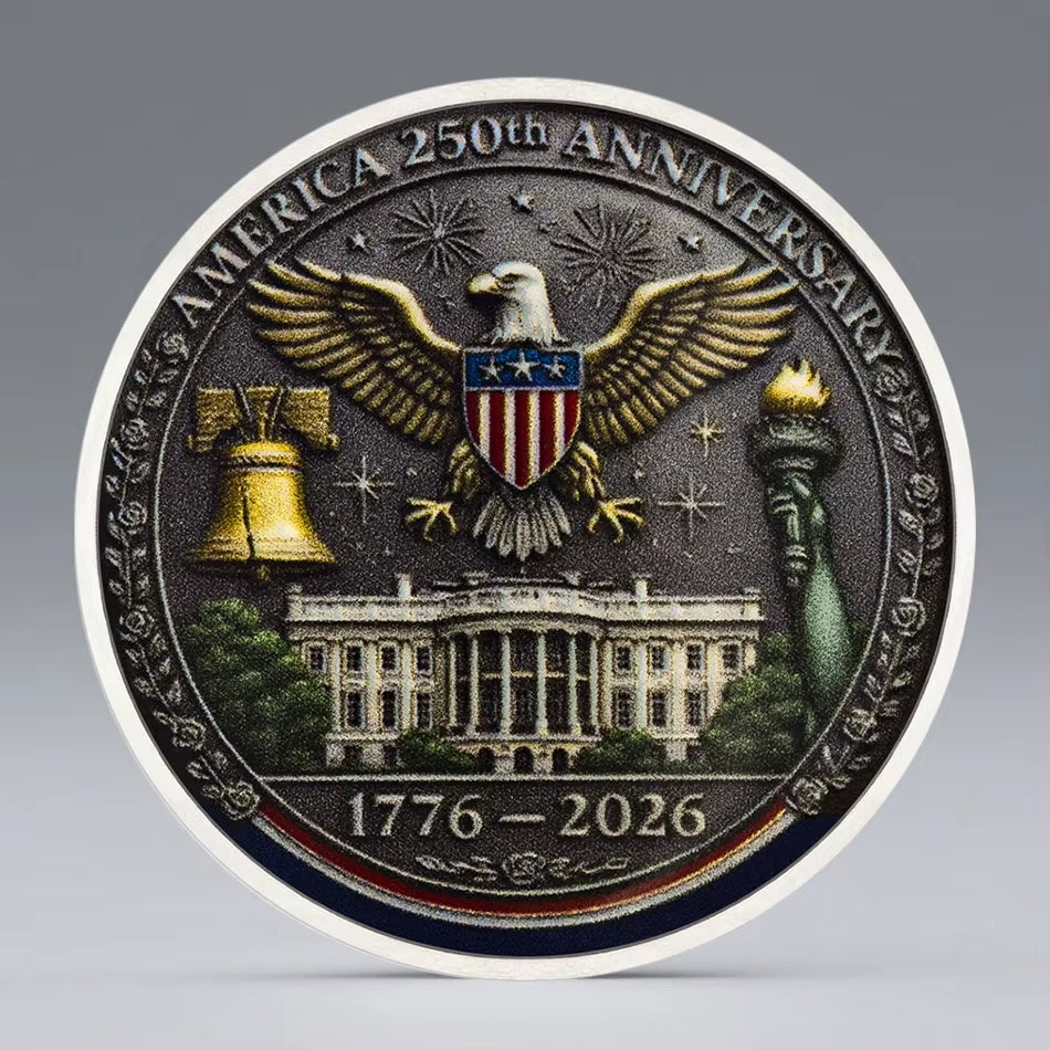 Printed 2D America 250Th Anniversary Commemorative Coin 1776-2026 American Ancient Silvery Souvenir Coin