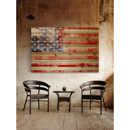 16 In. H X 24 In. W "American Flag" by Marmont Hill Printed Natural Pine Wood Wall Art