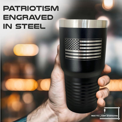 United States of America Flag Travel Mug for Men & Women, Polar Camel Black Vacuum Insulated Stainless Steel Tumbler with Clear Lid, Stainless Steel Straw, and Straw Cleaner (30 Oz)