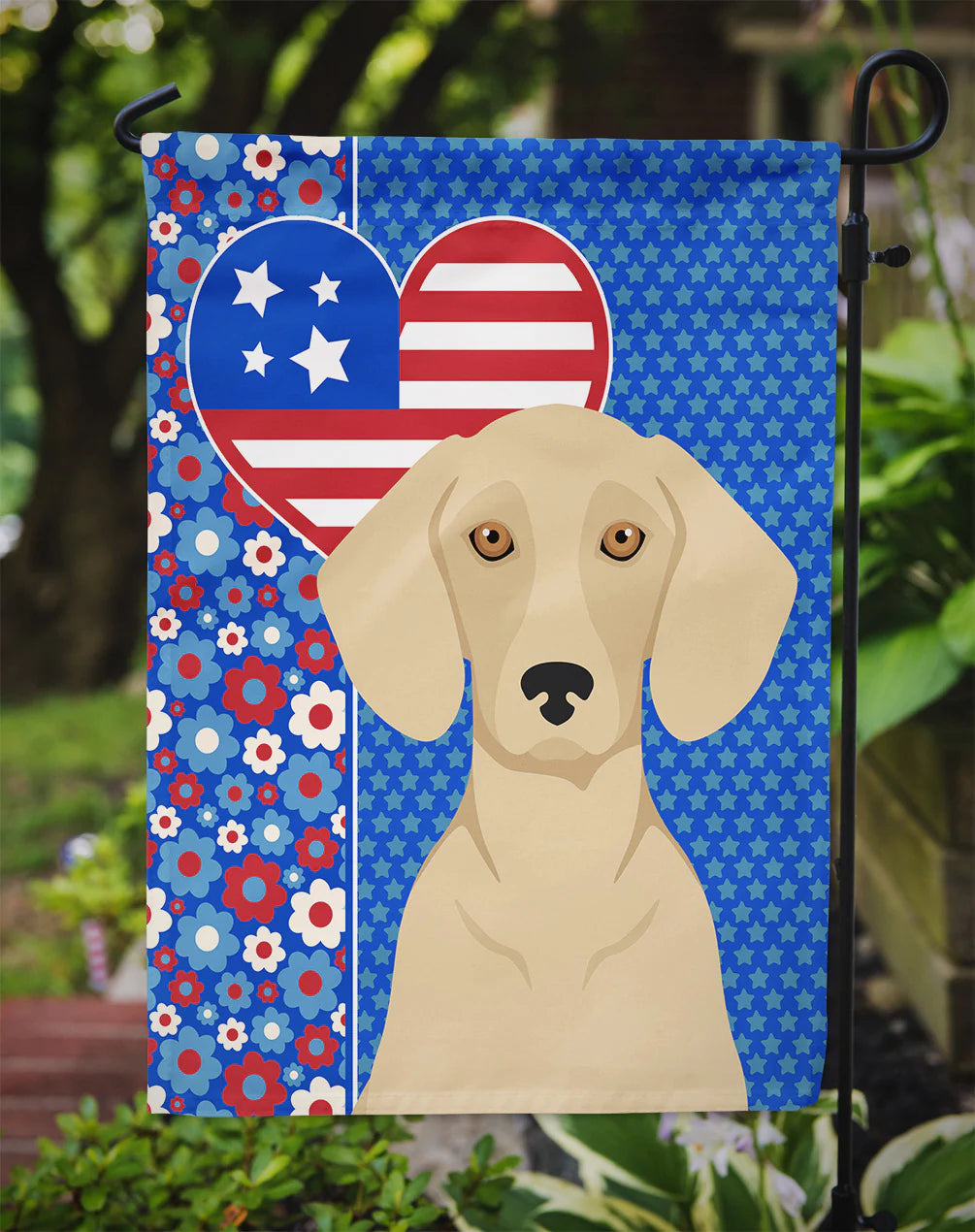 Cream Dachshund USA American Garden Flag