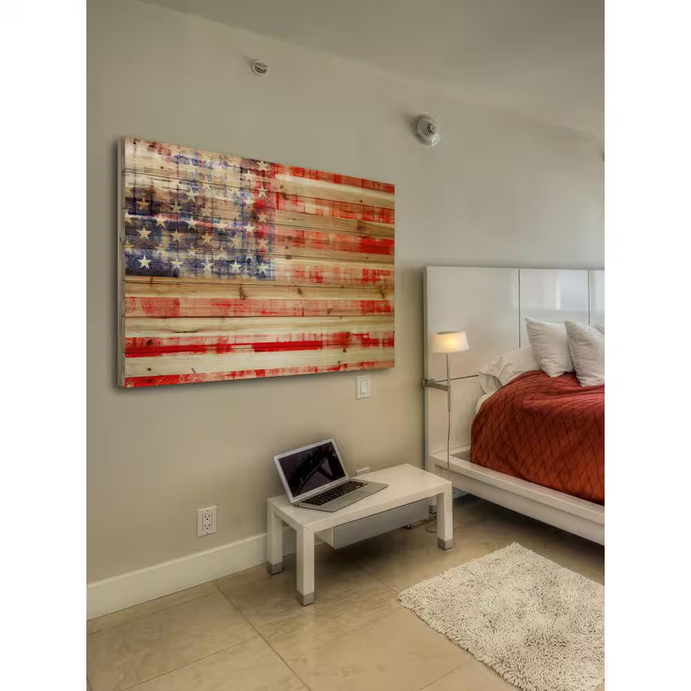 16 In. H X 24 In. W "American Flag" by Marmont Hill Printed Natural Pine Wood Wall Art