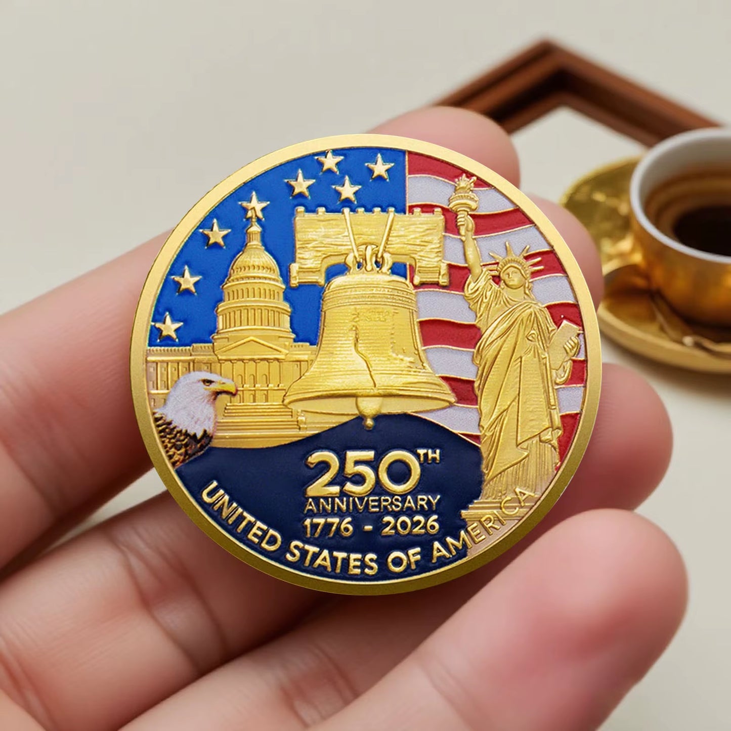 Gold-Plated the America 250Th Anniversary Commemorative Coin United States Statue 1776-2026 Souvenir Coin
