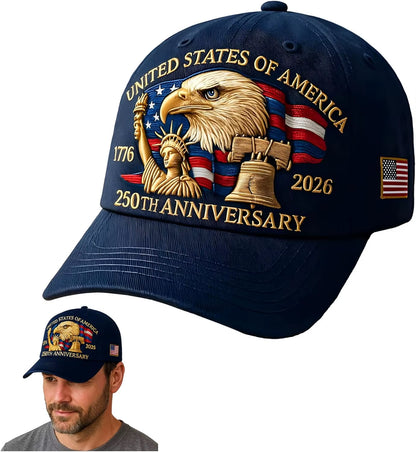 United States 250Th Anniversary Baseball Cap - Eagle & Liberty Design, Handmade Embroidery Hat for Men Women, Adjustable