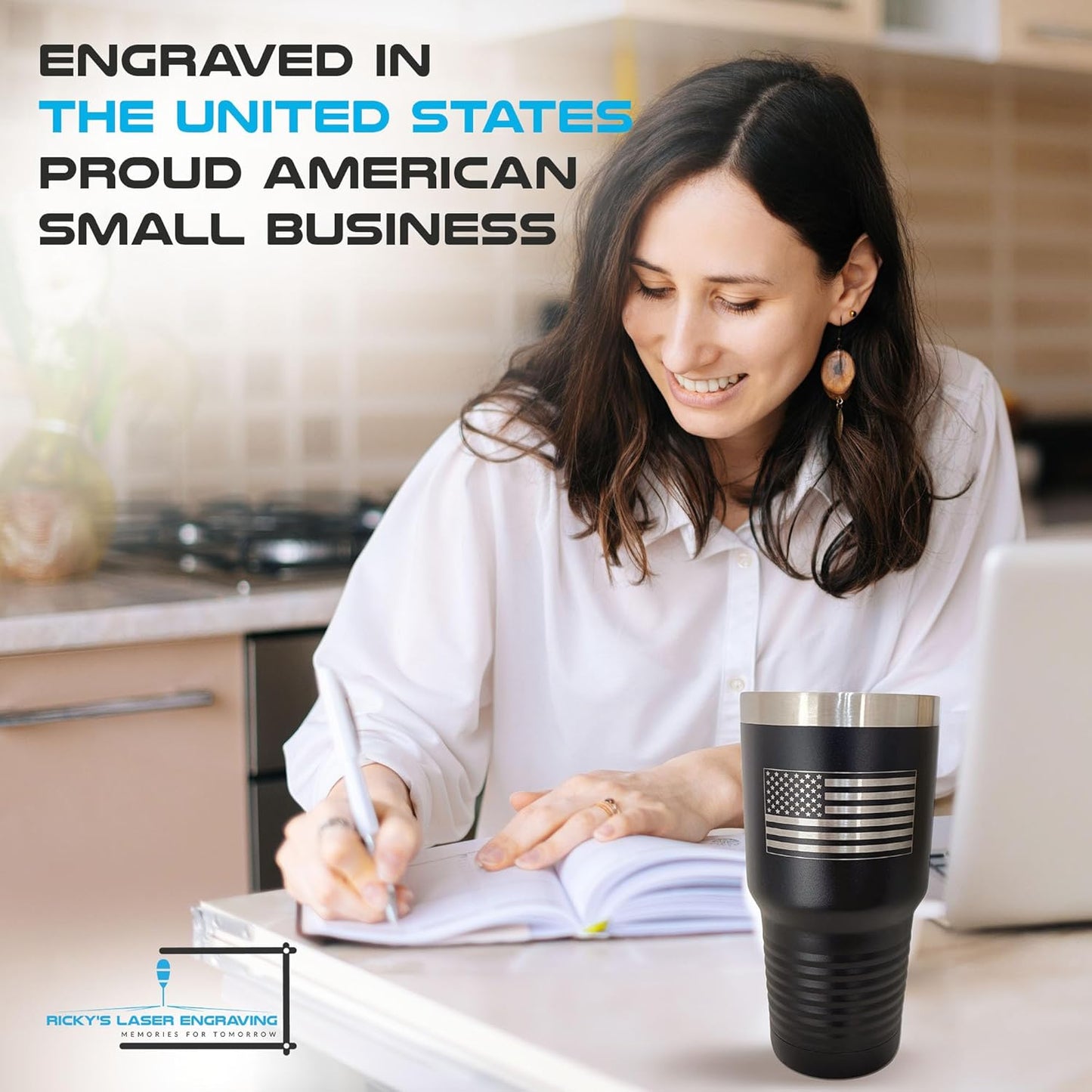 United States of America Flag Travel Mug for Men & Women, Polar Camel Black Vacuum Insulated Stainless Steel Tumbler with Clear Lid, Stainless Steel Straw, and Straw Cleaner (30 Oz)