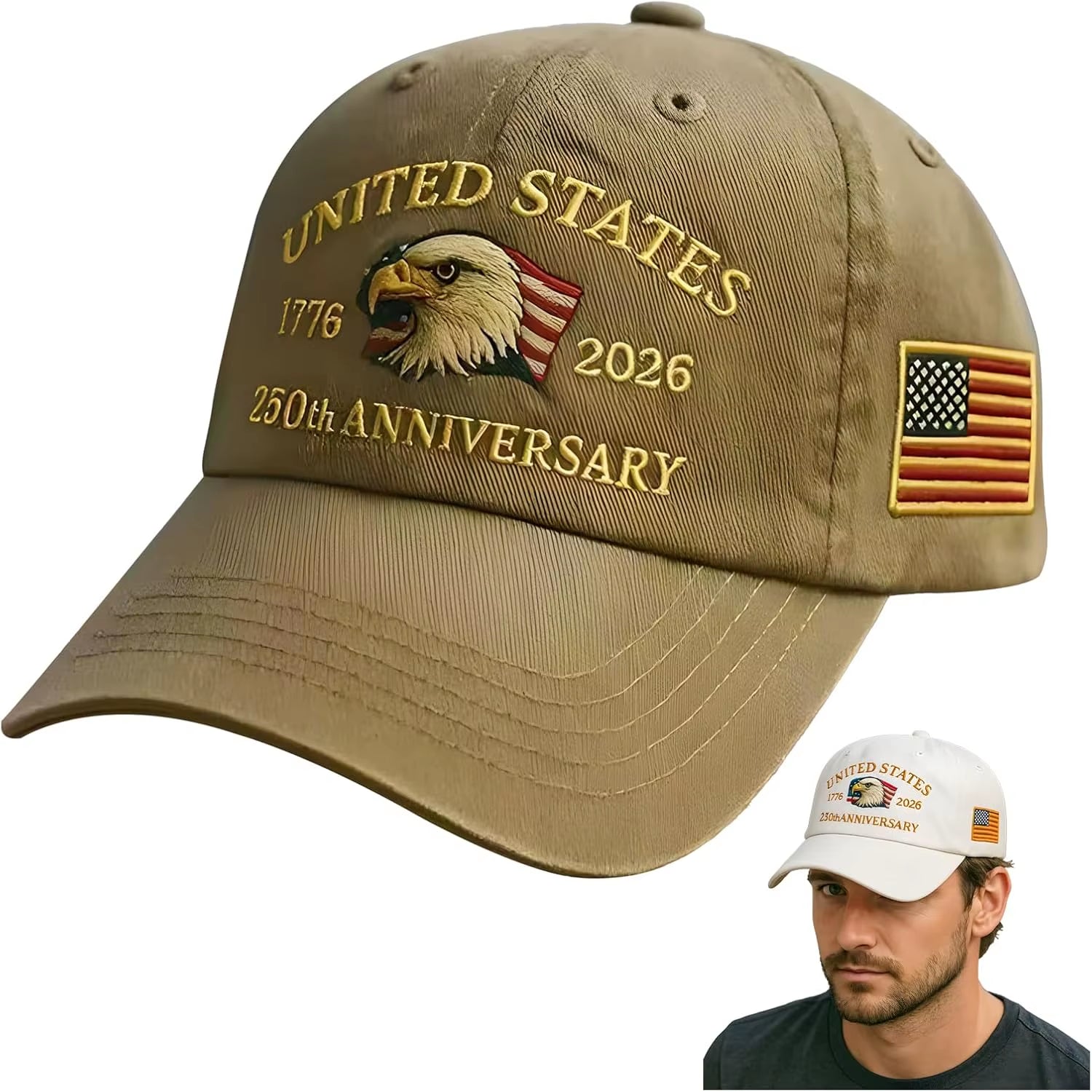 United States 250Th Anniversary Baseball Cap - Eagle & Liberty Design, Handmade Embroidery Hat for Men Women, Adjustable