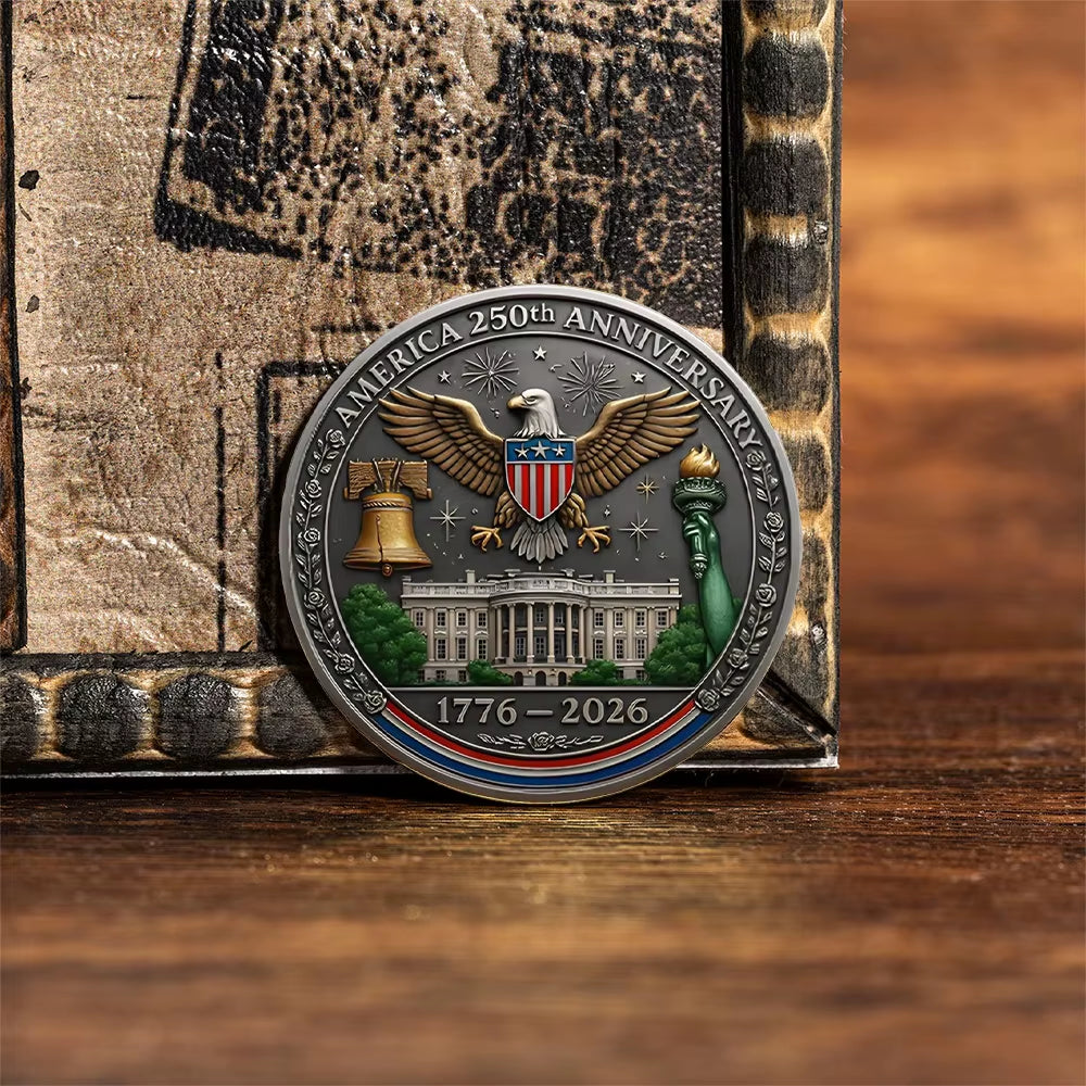 America 250Th Anniversary Ancient Silvery Printed 2D Commemorative Coin 1776-2026 American Eagle Souvenir Coin