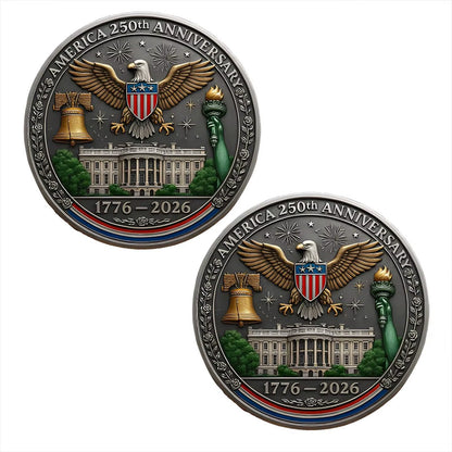 America 250Th Anniversary Ancient Silvery Printed 2D Commemorative Coin 1776-2026 American Eagle Souvenir Coin