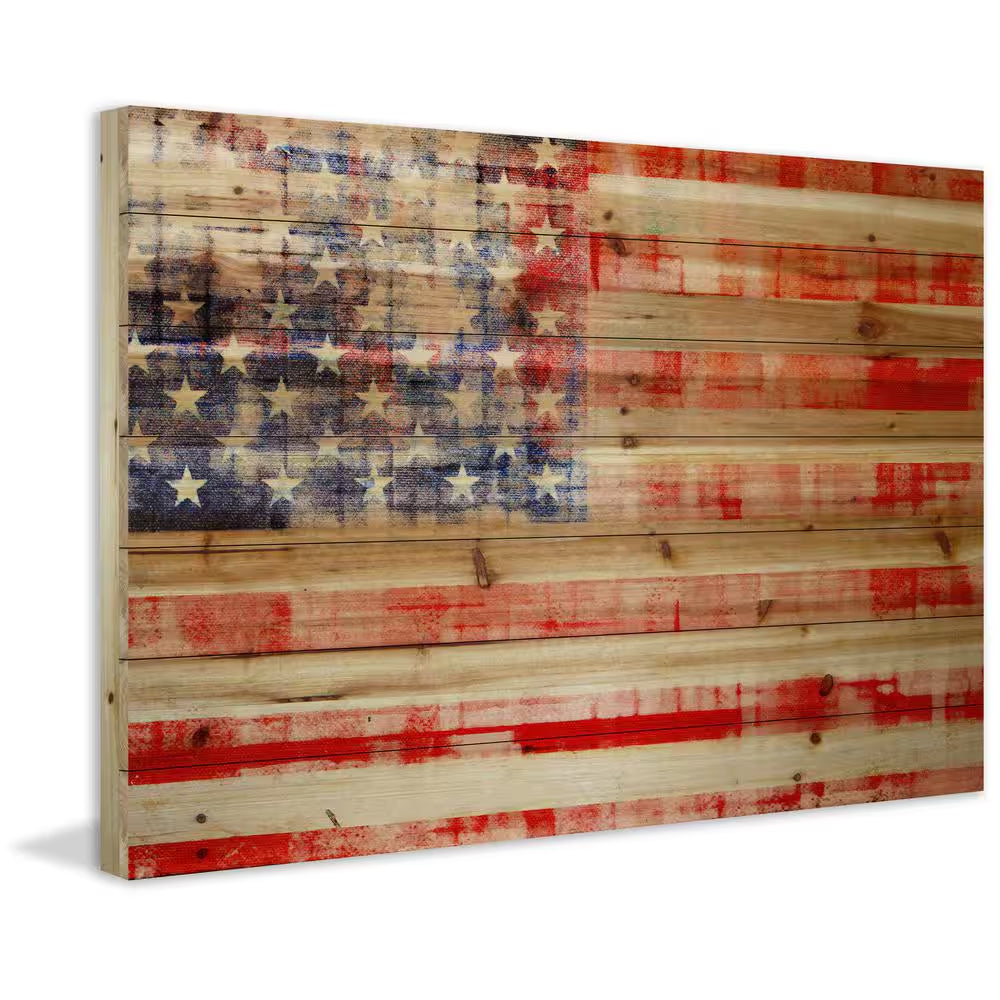 16 In. H X 24 In. W "American Flag" by Marmont Hill Printed Natural Pine Wood Wall Art