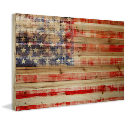 16 In. H X 24 In. W "American Flag" by Marmont Hill Printed Natural Pine Wood Wall Art
