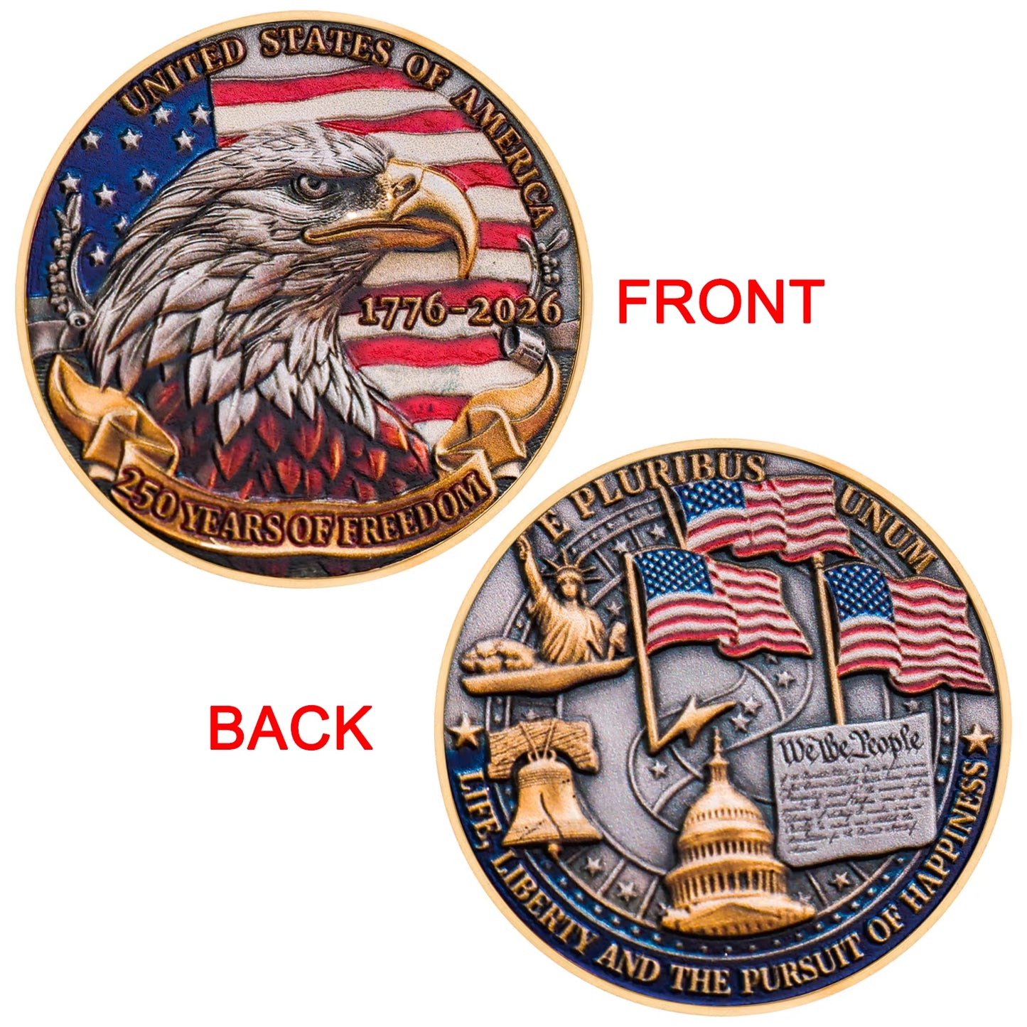 1Pc USA 250Th Anniversary Commemorative Coin 1776-2026 Statue of Liberty American Eagle Souvenir Coin Gifts for Collectors