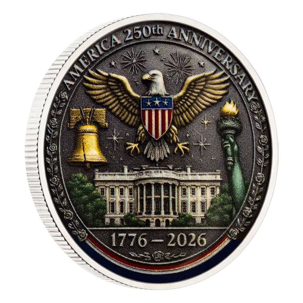 Printed 2D America 250Th Anniversary Commemorative Coin 1776-2026 American Ancient Silvery Souvenir Coin