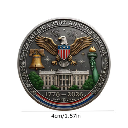 America 250Th Anniversary Ancient Silvery Printed 2D Commemorative Coin 1776-2026 American Eagle Souvenir Coin