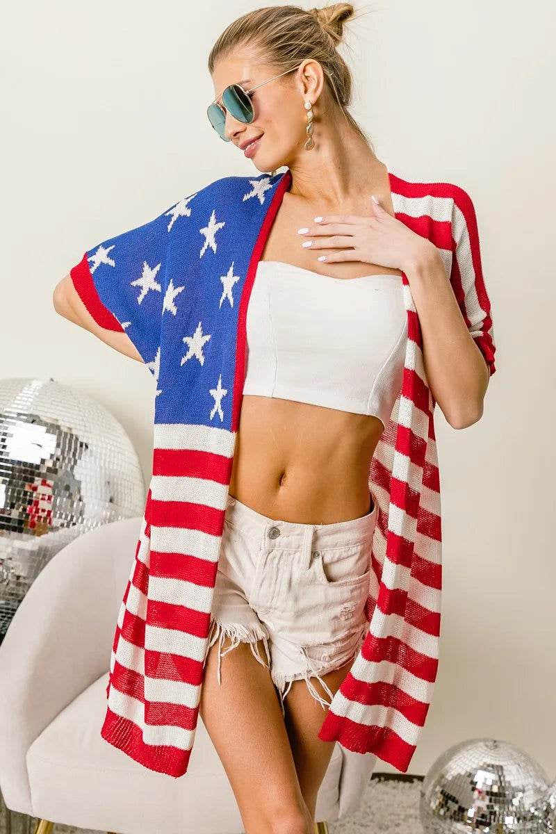 Bibi American Flag Low Gauge Knit Cardigan